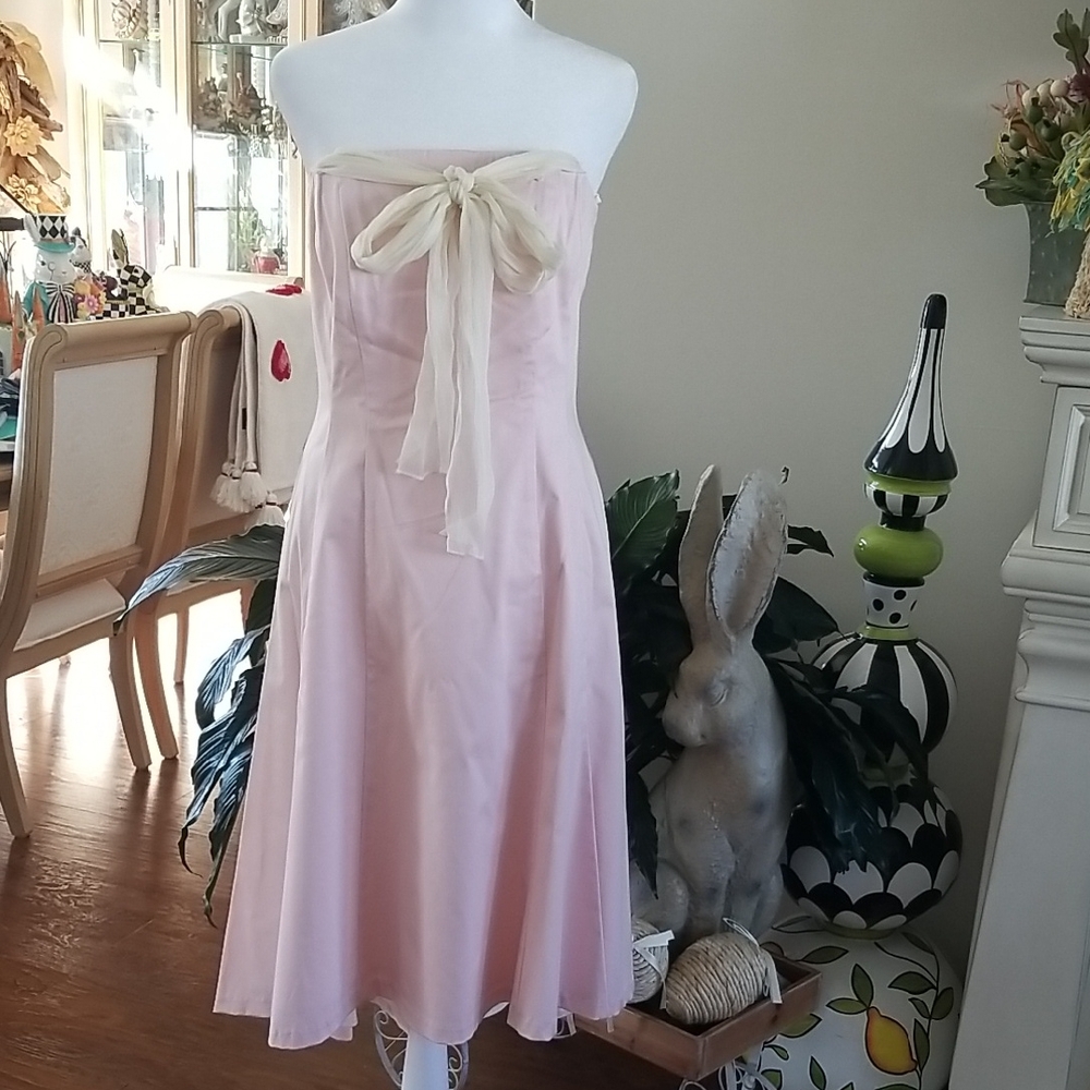 Strapless Pink Bow-Front A-Line Dress